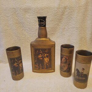 Vintage Jim Beam Night Watch Rembrandt Decanter with 3 Glasses